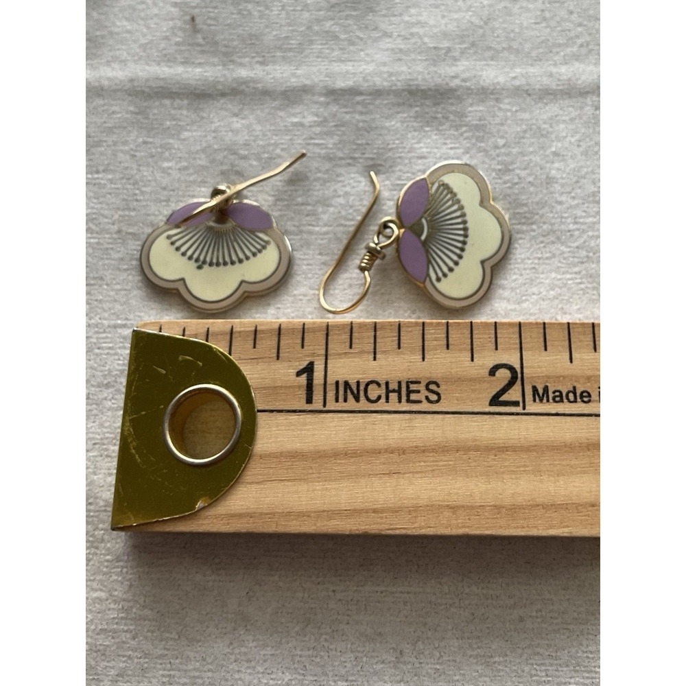vintage Laurel Burch "Plum Blossom" enamel dangle earrings Estate Jewelry - Picture 4 of 5